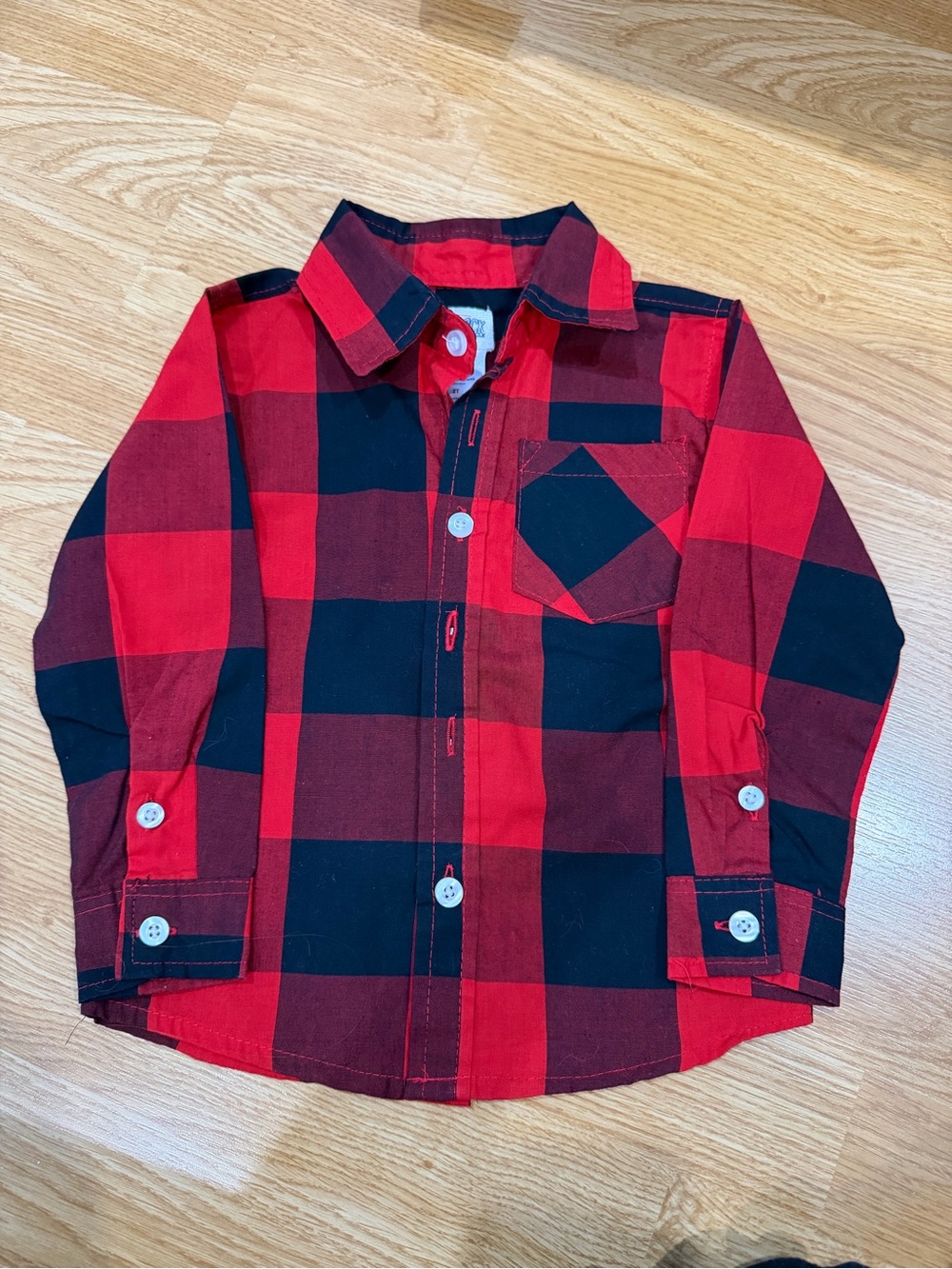 Alex&Jack Red Black Buffalo Plaid Button Shirt with Black Jogger Pants (Size2T) - Picture 5 of 7